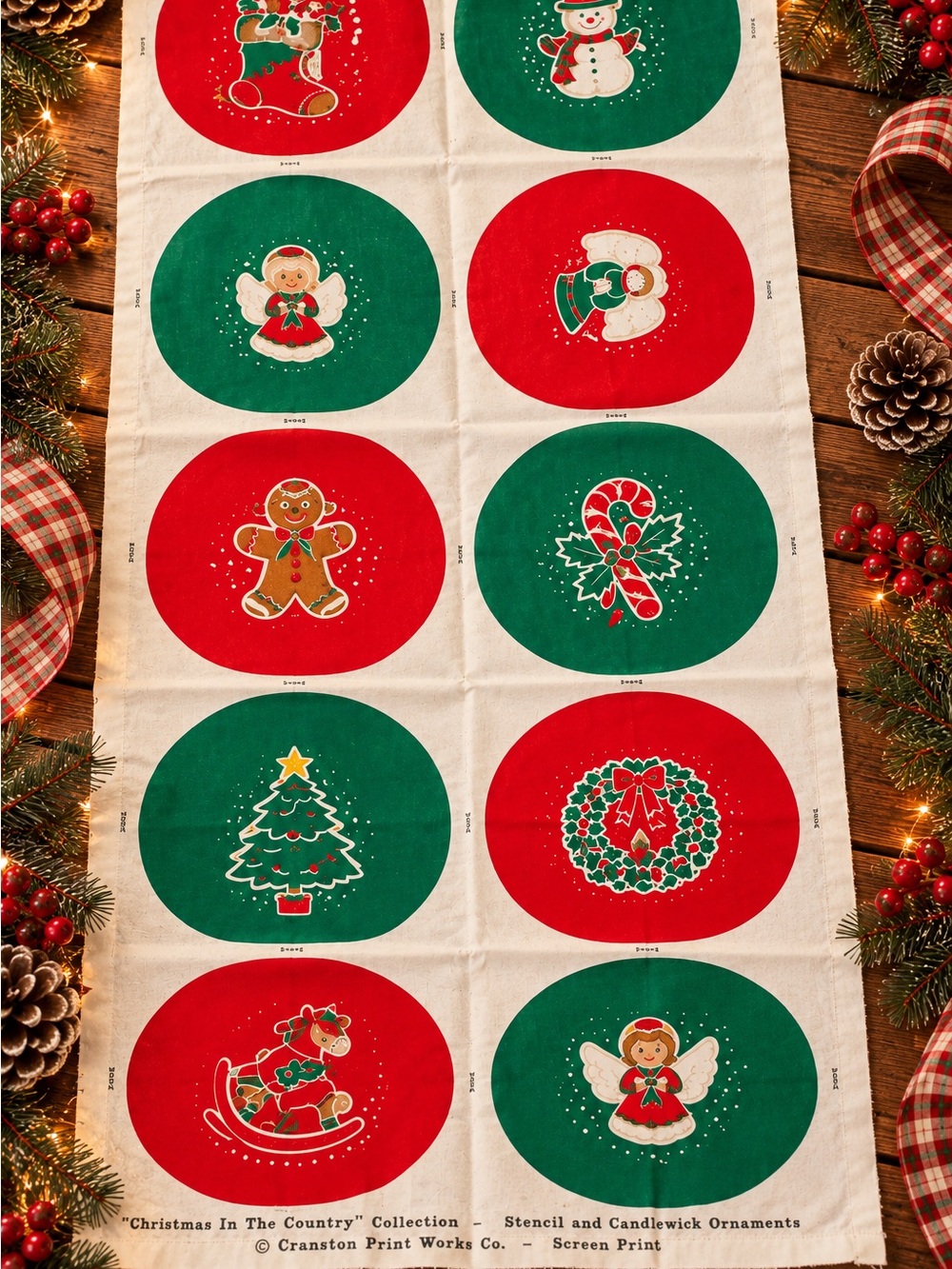 Vtg 1980s Cranston VIP Christmas Country Candlewick Ornament Panel